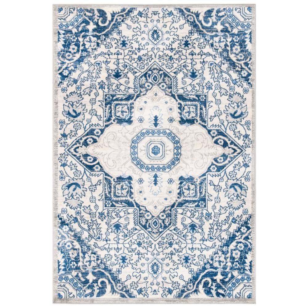 Brentwood 4' x 6' Blue and Cream Synthetic Area Rug