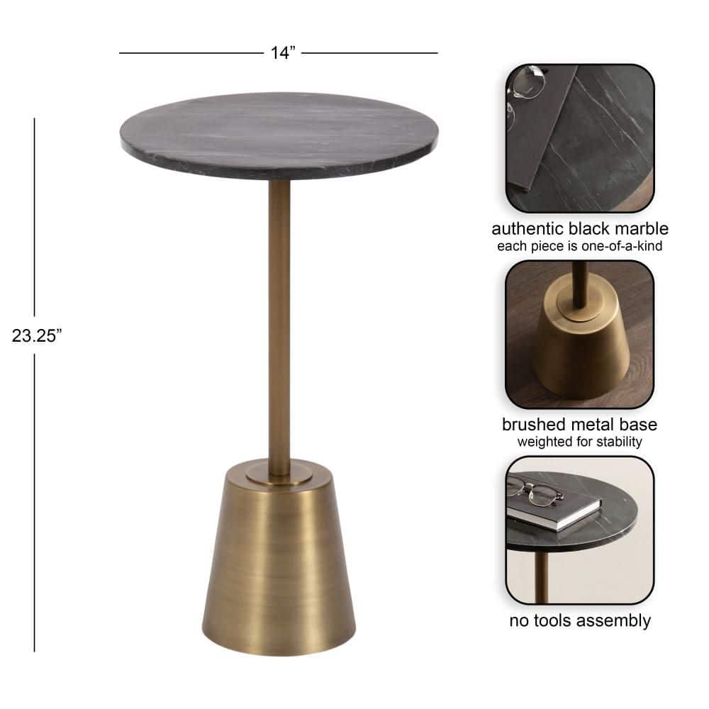 Tira 14 in. Black/Gold Round Marble End Table - thumbnail 5