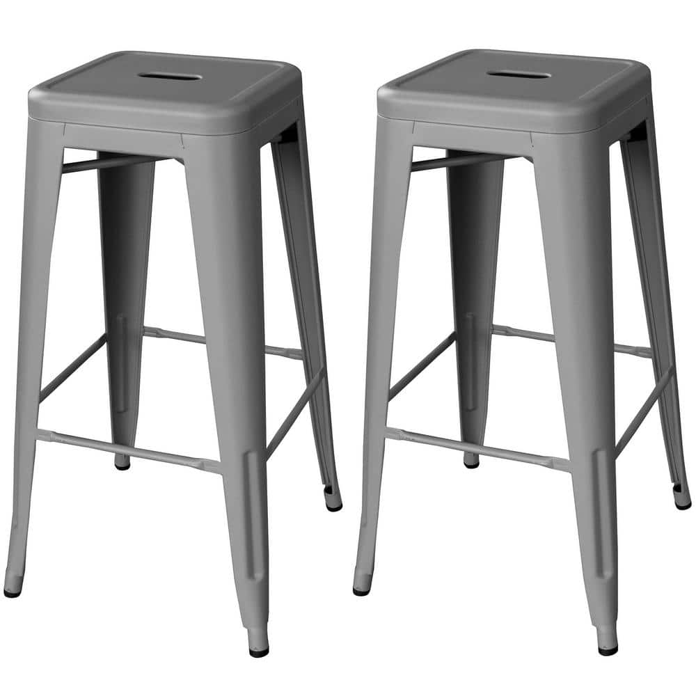 Matte Gray 30" Indoor/Outdoor Metal Bar Stool Set - 2 Piece