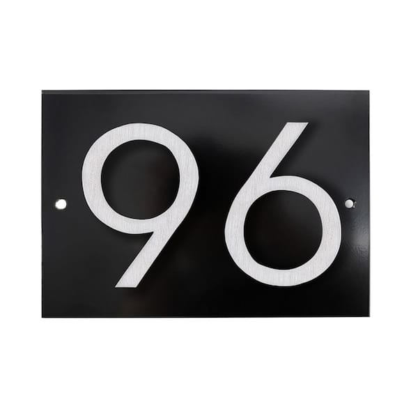 Horizontal Floating Modern Address Plaque (4 in. Numbers-2 Characters)-Black/Brushed Aluminum