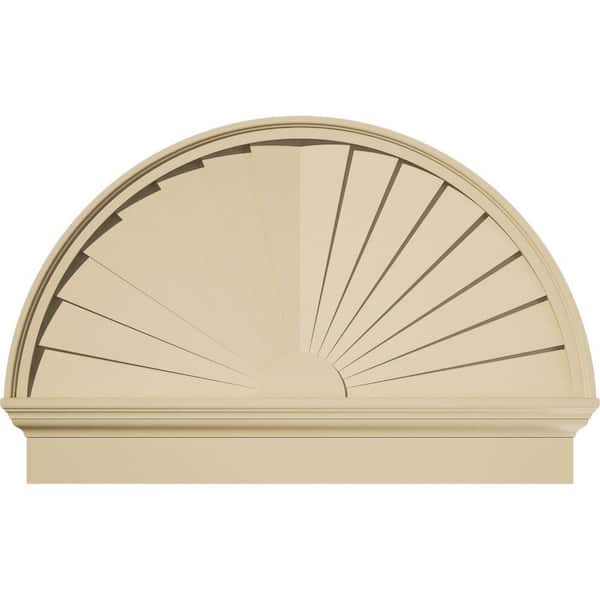 Ekena Millwork 38-in W x 25-3/4-in H x 2-3/4-in P Half Round Sunburst Signature Urethane Combination Pediment, Primed Tan