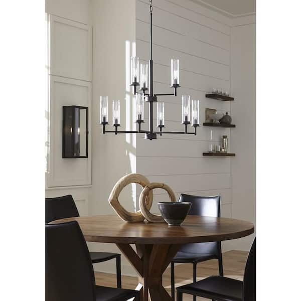 Kellwyn Collection 9-Light Matte Black Clear Glass Transitional Chandelier Light