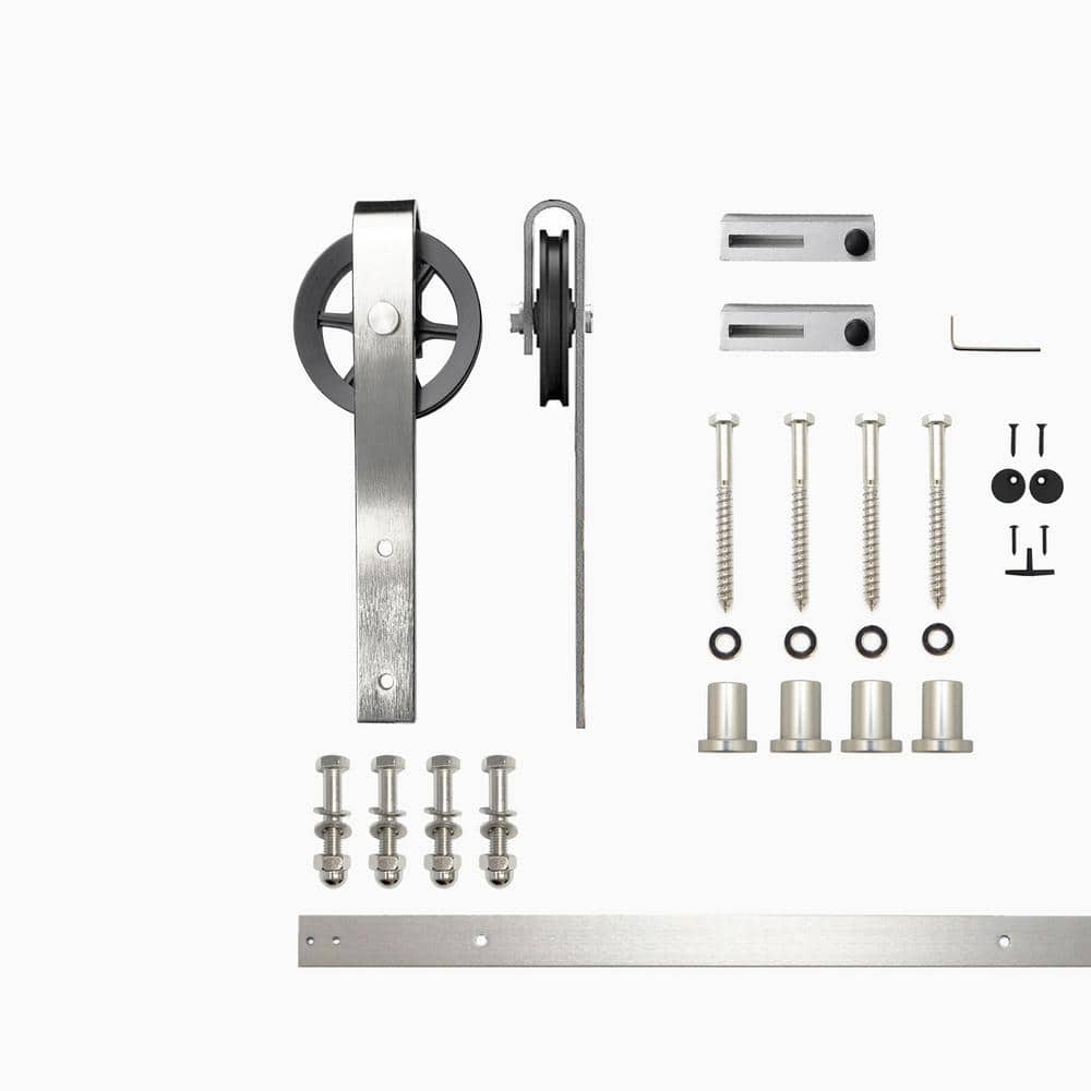 5 ft./60 in. Brushed Nickel Non-Bypass Sliding Barn Door Hardware Kit Spoke Wheel Design Roller for Single Door price history on PriceWatchPro