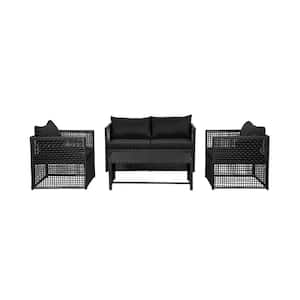 Leah 4-Piece Wicker Patio Conversation Set with Black Cushions