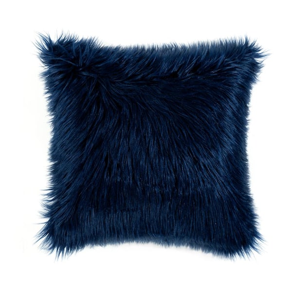 Lush Decor Mongolian Luca Faux Fur Navy 20 in. x 20 in. Throw Pillow Cover 21T010232 The Home Depot