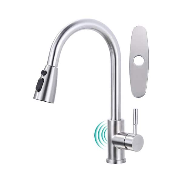 Touchless Single Handle Pull Down Sprayer Kitchen Faucet with Touchless Sensor in Brushed Nickel