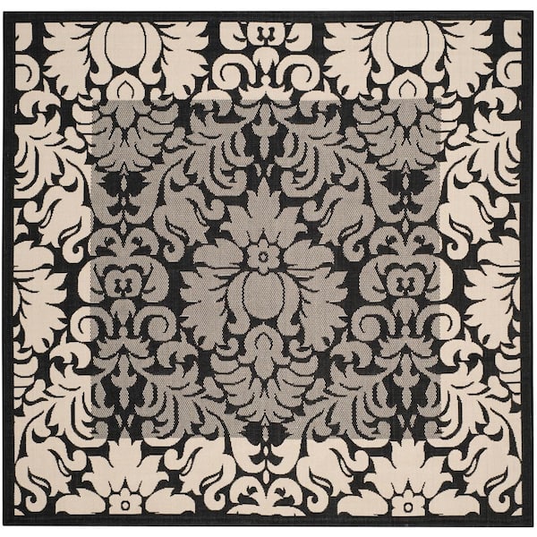 SAFAVIEH Courtyard Black/Sand 7 ft. x 7 ft. Square Floral Indoor/Outdoor Patio  Area Rug
