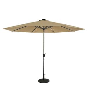 Calypso II 11 ft. Octagon Market Umbrella with LED Strip Lights in Champagne- Breez-Tex
