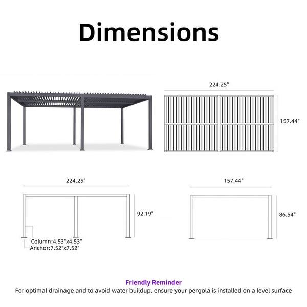 PURPLE LEAF 13.1 ft. x 19.8 ft. Gray Aluminum Outdoor Louvered
