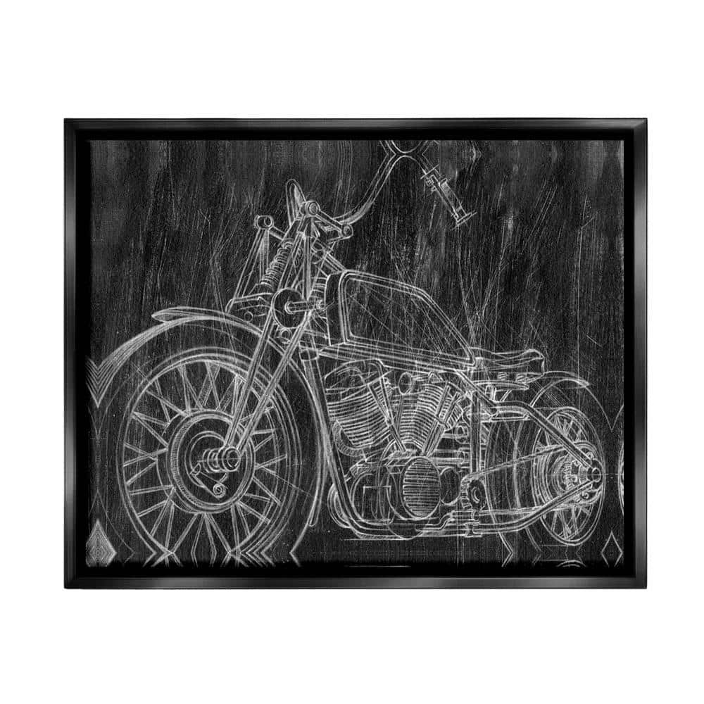 The Stupell Home Decor Collection Monotone Black and White Motorcycle  Sketch by Ethan Harper Floater Frame Culture Wall Art Print 31 in. x 25 in.  ccp-346_ffb_24x30 - The Home Depot