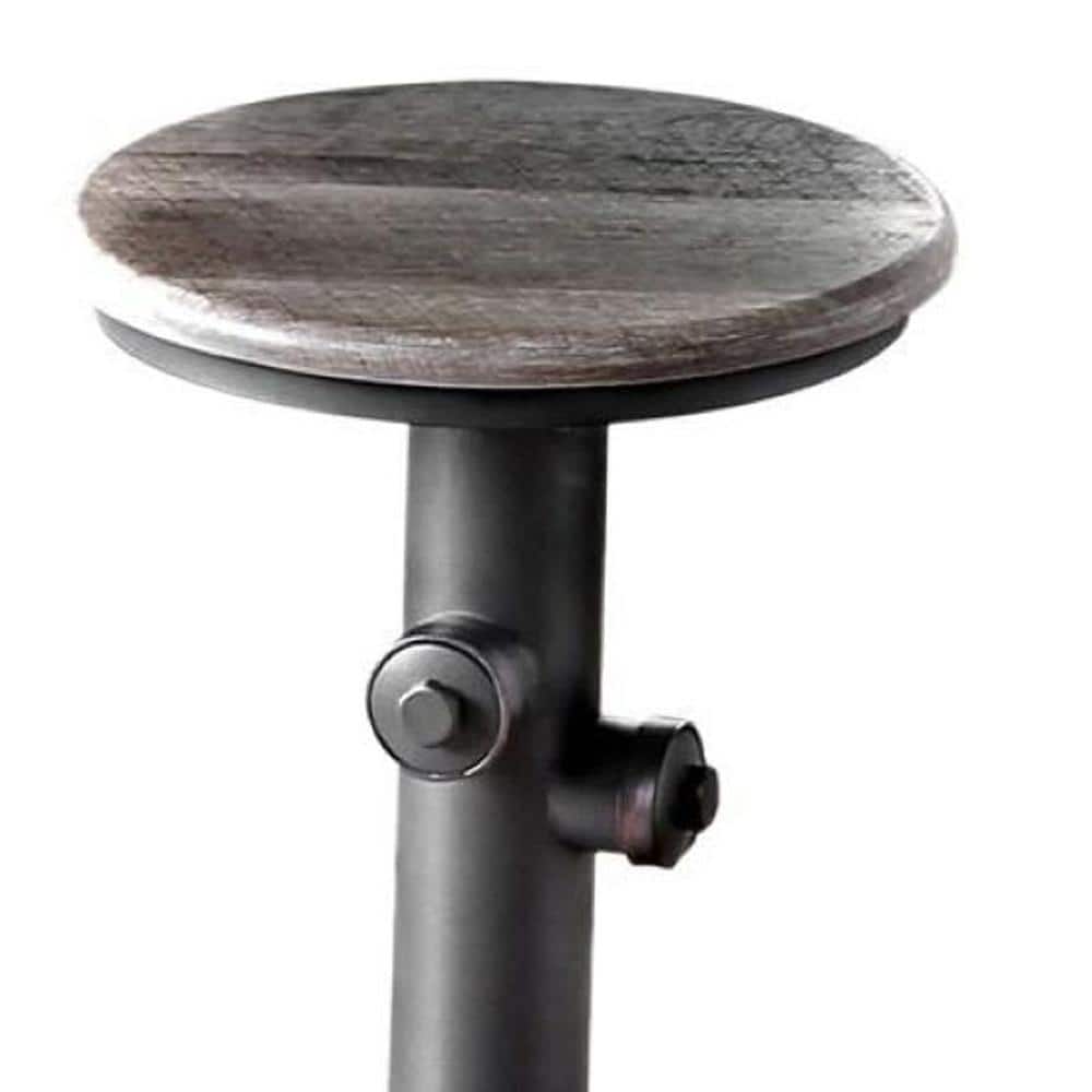 Antique Black Swivel Backless Wood Metal Counter Stool