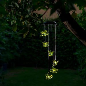 Outdoor Solar Powered Wind Mobile with LED Bee Lights, LED Solar Lawn Decor, 27 in., Multicolor