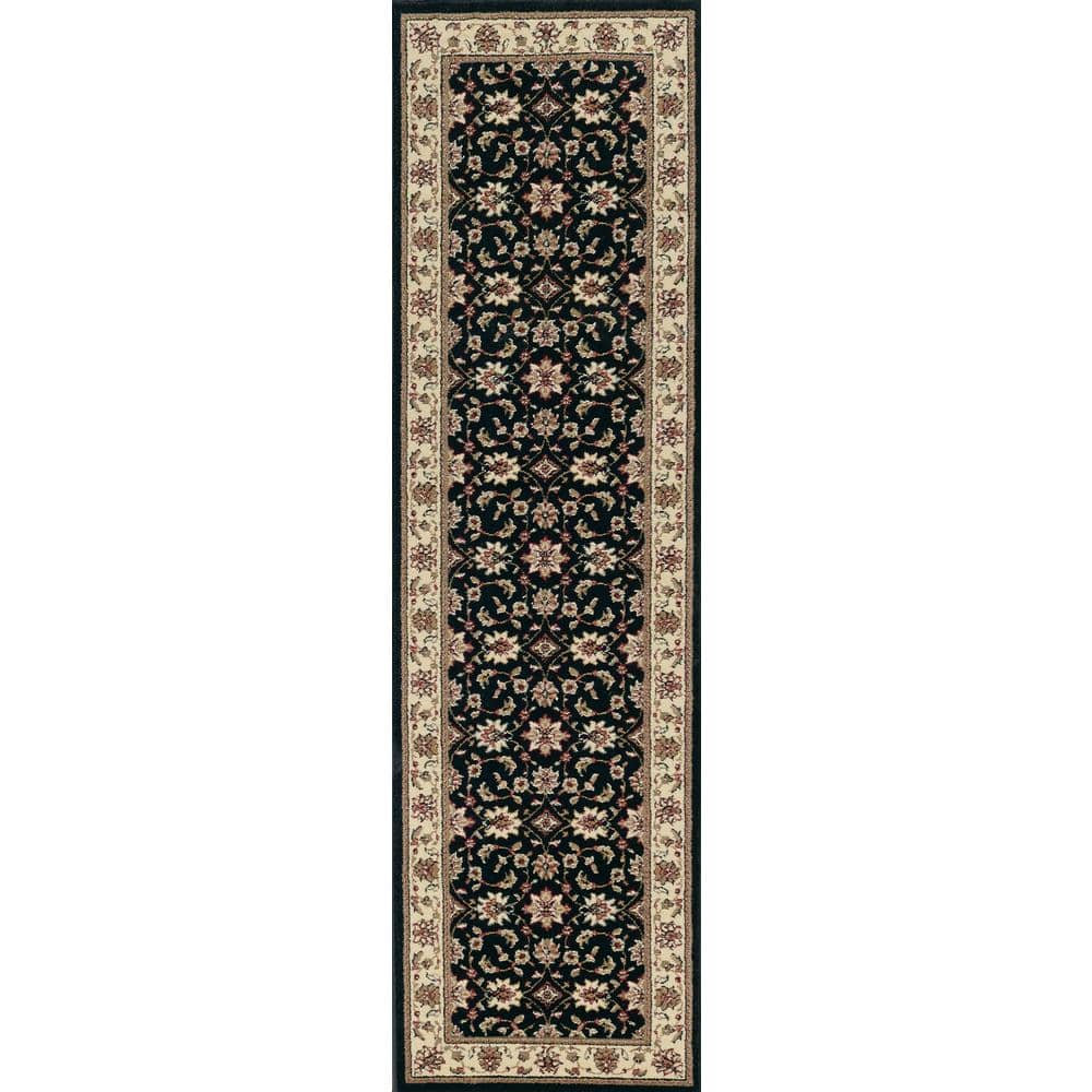 Como Black 2 ft. x 8 ft. Traditional Oriental Floral Area Rug