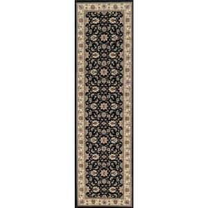 Como Black 2 ft. x 8 ft. Traditional Oriental Floral Area Rug