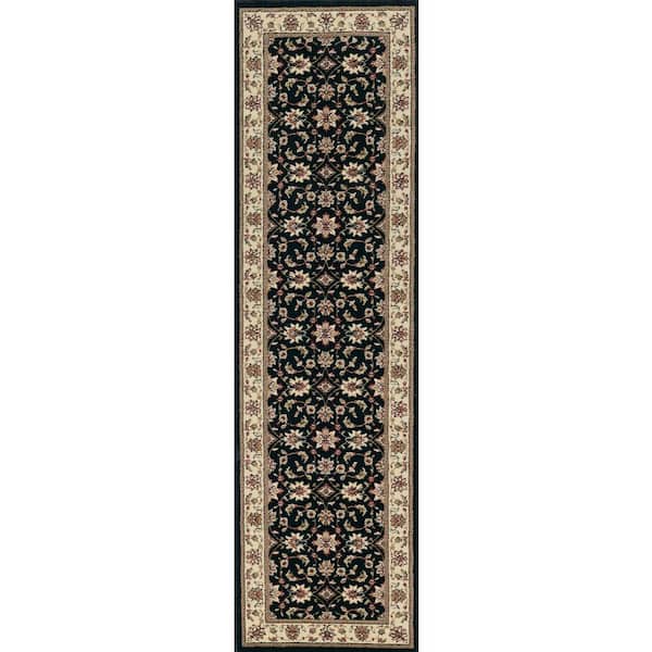 Como Black 2 ft. x 8 ft. Traditional Oriental Floral Area Rug