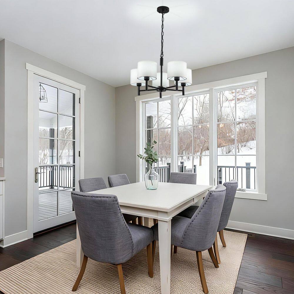 23.62 in. 5-Light Black Transitional Chandelier with White Linen Fabric Shades price history on PriceWatchPro