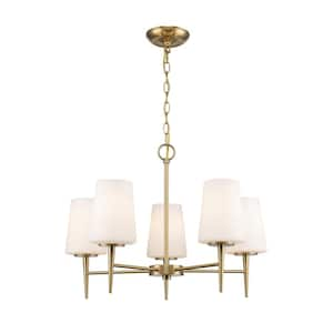 Horizon 5-Light Gold Hanging Chandelier Light Fixture with Frosted Glass Shades