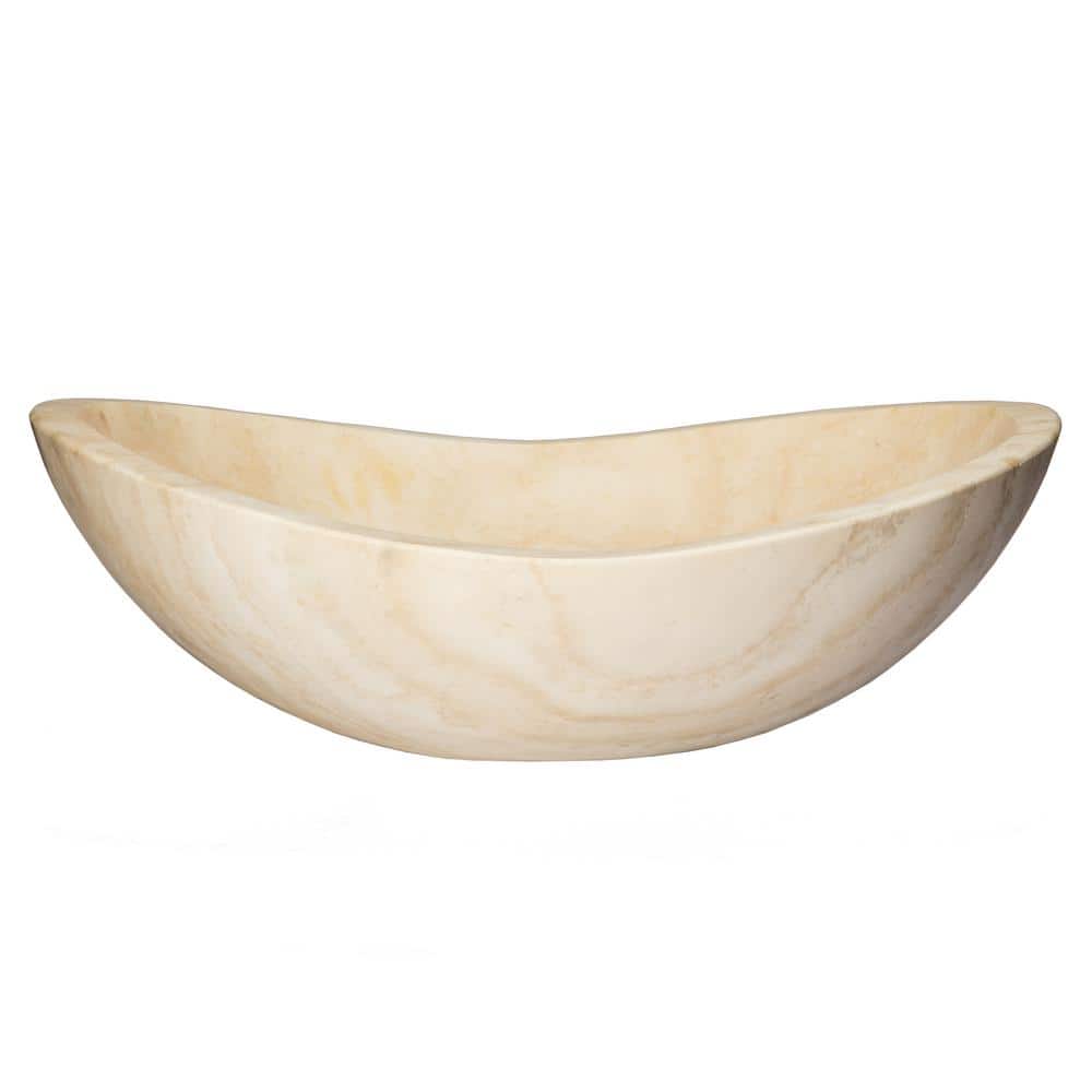 Beige Stone Canoe Shaped Bathroom Sink