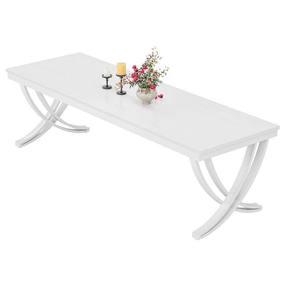 BYBLIGHT Roesler White Wood 78.74 in. 4-Legs Rectangle Dining Table ...