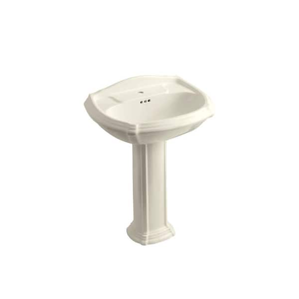 KOHLER Portrait Vitreous China Pedestal Combo Bathroom Sink in Almond with Overflow Drain