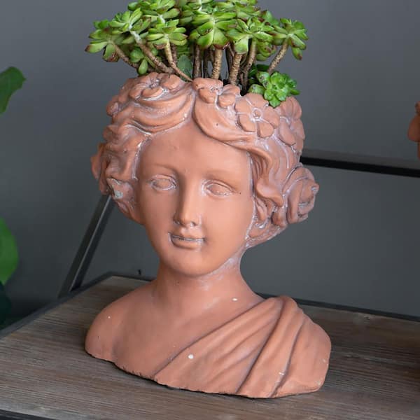 9 in. x 5.5 in. Brown Cement Greek Style Visage Head Bust Planter Raised Garden Bed