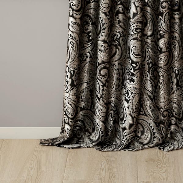 Madison Park Wellington Black Paisley Polyester 50 In W X 95 L Light Filtering 2 Piece Rod Pocket And Back Tabs Curtain Mp40 693 The