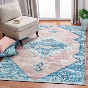 Journey Blue/Pink 4 ft. x 6 ft. Machine Washable Distressed Floral Area Rug