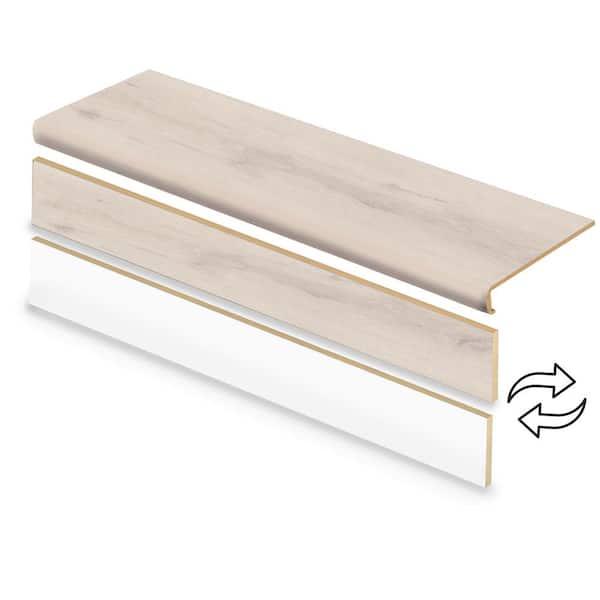 2 Pack-Spring Park Oak 47 in. L x 12.15 in. W x 2.28 in. T Vinyl Overlay Stair Tread and Reversible Riser