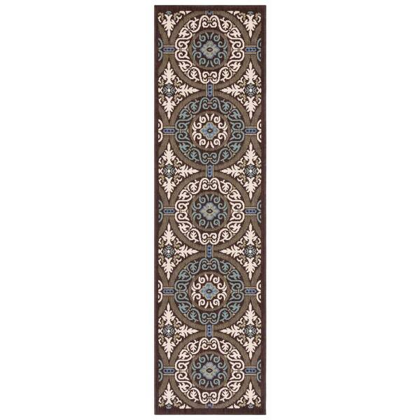 Veranda Chocolate/Cream 2 ft. x 10 ft. Border Geometric Indoor/Outdoor Runner Rug