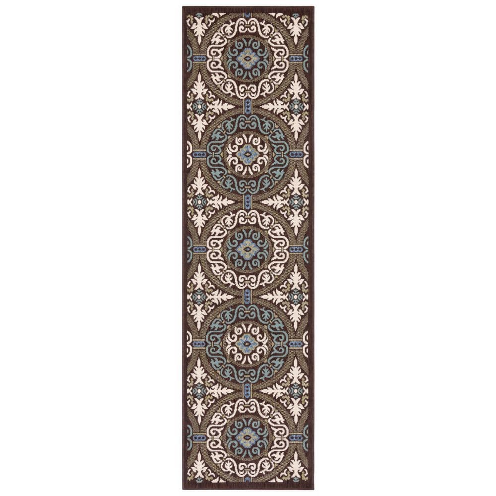 Veranda Chocolate/Cream 2 ft. x 12 ft. Border Geometric Indoor/Outdoor Runner Rug price history on PriceWatchPro