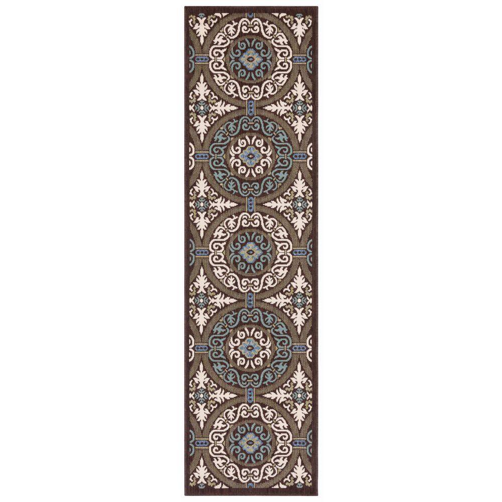 SAFAVIEH Veranda Chocolate/Cream 2 ft. x 8 ft. Border Geometric Indoor ...