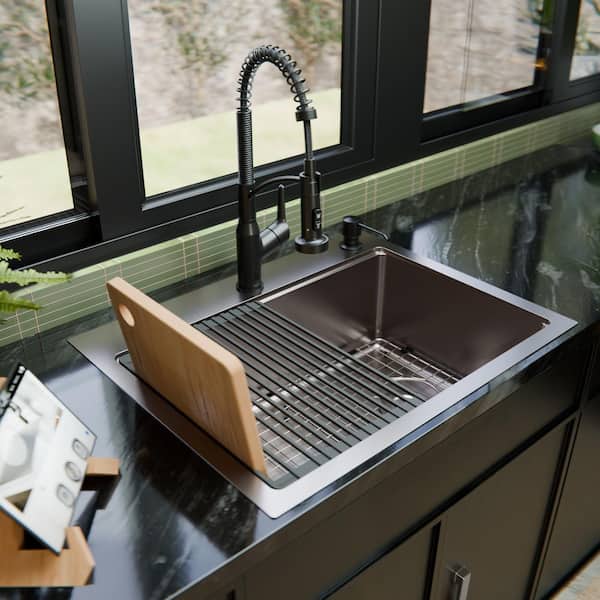 28-in. Drop-In Single Bowl 16 Gauge Stainless Steel Workstation Kitchen Sink