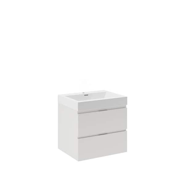 Valencia 24 in. W Wall Hung Bathroom Vanity in Glossy White with Acrylic Vanity Top in White