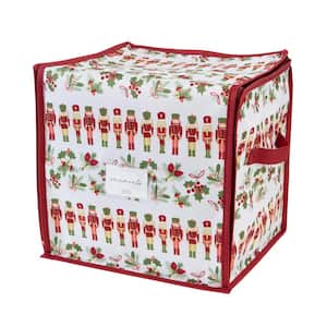 Nutcracker Print Design White Polypropylene 64 Count Stackable Christmas Ornament Storage Box