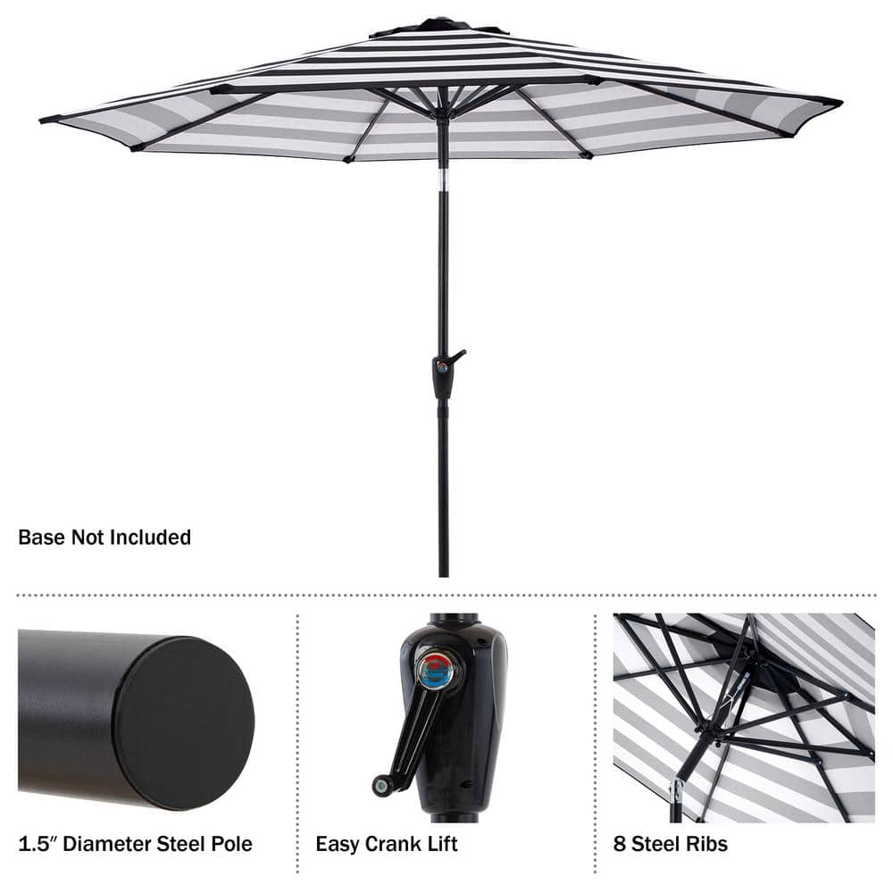9 Ft Black and White Striped Outdoor Patio Umbrella with Tilt