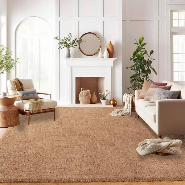 iliebe GHDG Solid Brown 6 ft. x 9 ft. Shag Plush Area Rug
