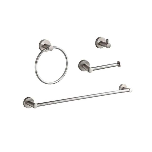 4-Piece Bathroom Hardware Set with Adjustable 24 in.Towel Bar Towel Ring Toilet Paper Holder Robe Hook in Brushed Nickel