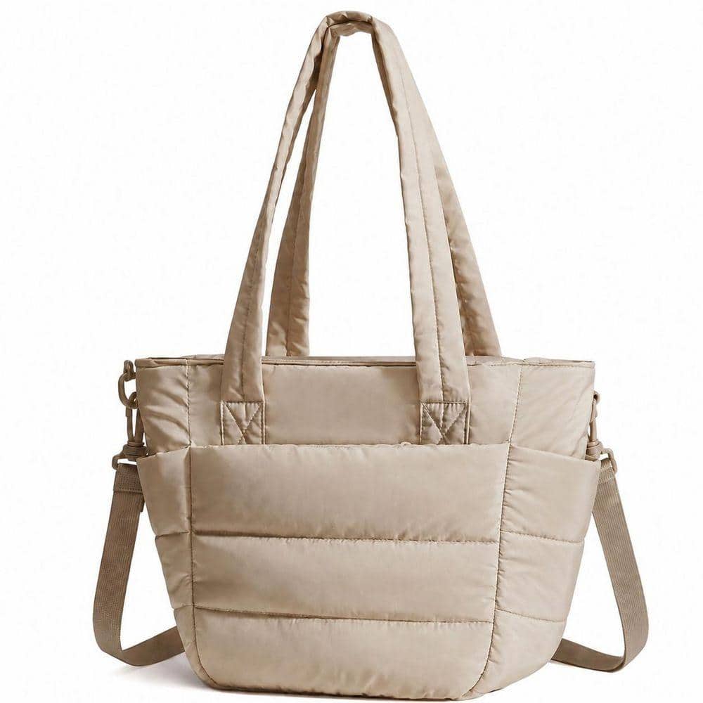 Camel Insulated Lunch Bag Quilted Lightweight Tote with Adjustable Shoulder Strap for Work and Travel