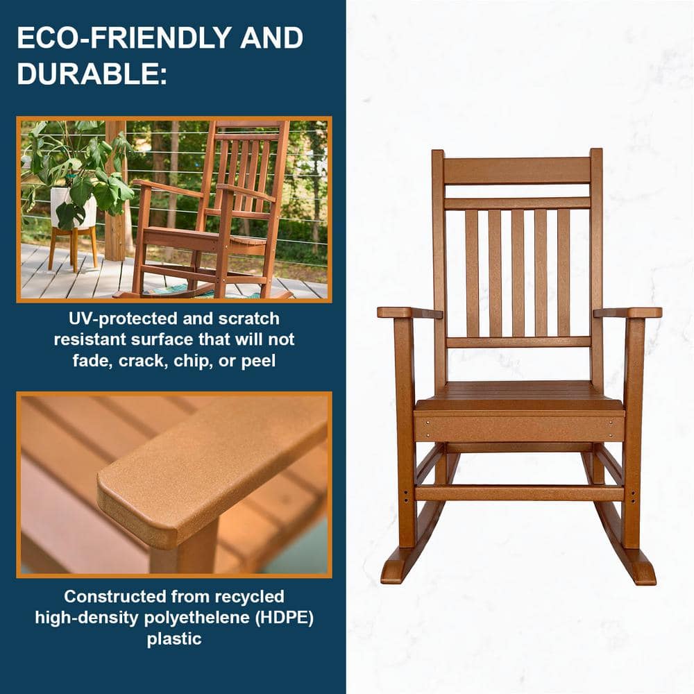 Berkshire Traditional All-Weather HDPE Brown Rocking Chair with Arms