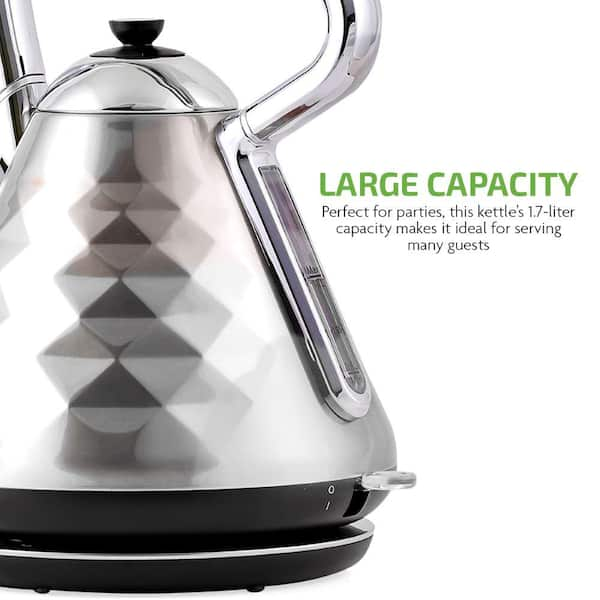 OVENTE 7.2-Cup Silver Stainless Steel Electric Kettle with