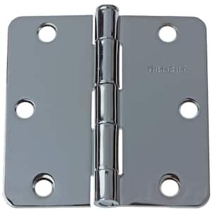 3-1/2 in. Polished Chrome Steel Door Hinge 1/4 in. Corner Radius with Screws (12-Pack)