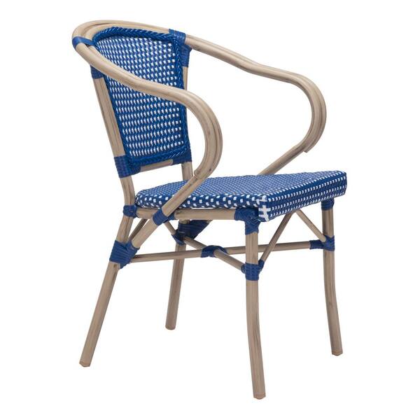 ZUO Paris Metal Outdoor Patio Dining Chair in Navy Blue and White (Pack of 2)