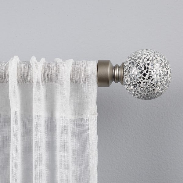 White Mosaic 36 in. - 72 in. Adjustable 1 in. Single Curtain Rod Kit in Matte Silver with Finial