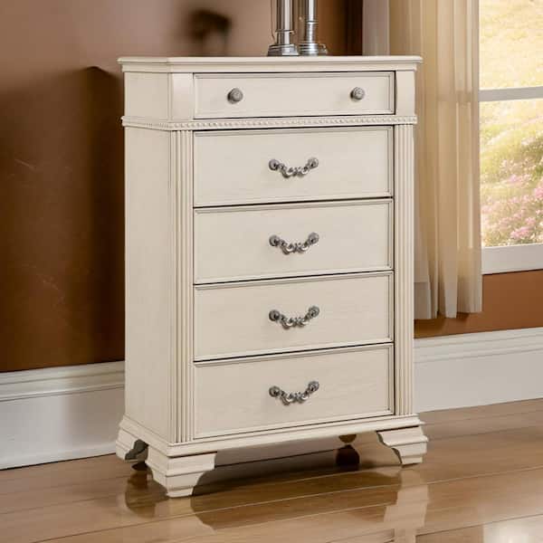 White 5-Drawers 37 in. Dresser Without Mirror