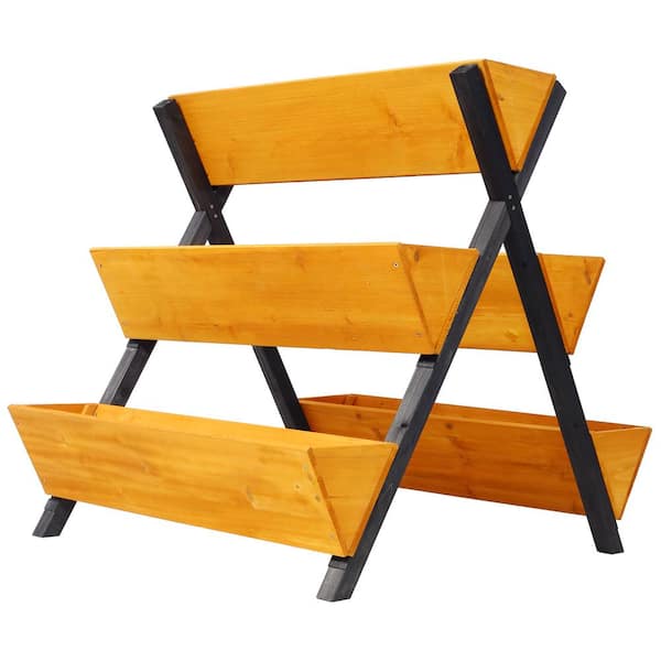 Unbranded 3 Tiers Wooden Vertical Raised Garden Bed with Legs, Brown Planter Raised Beds Kit for Flowers Herbs Vegetables