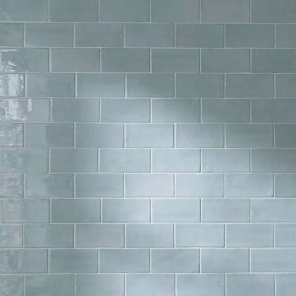 New Country Powder Blue 5.9 in. x 2.95 in. Polished Ceramic Tile Sample