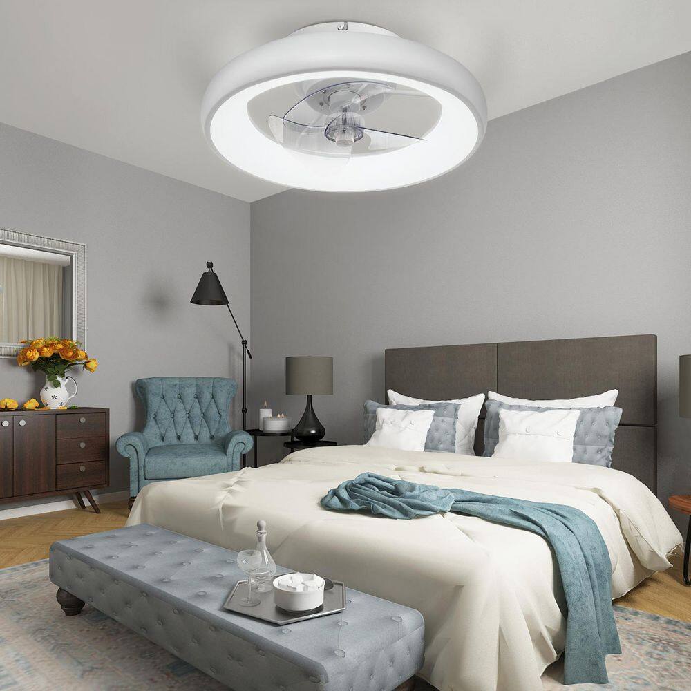 20" White LED Bladeless Low Profile Ceiling Fan with Remote