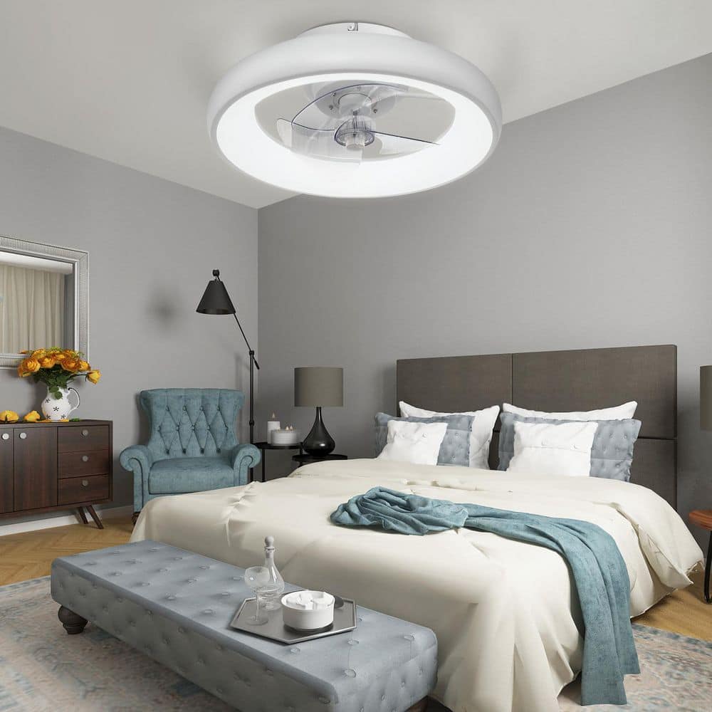 20" White LED Bladeless Low Profile Ceiling Fan with Remote