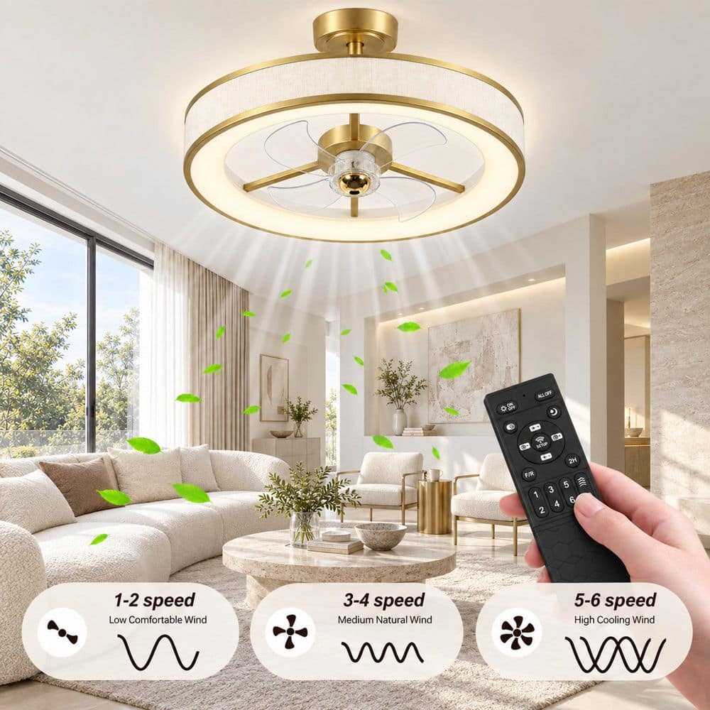 TOZING 18 in. Smart Indoor Gold Drum Steel Standard LED Fandelier