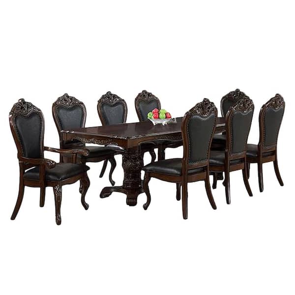 Zenie 9-Piece Rectangle Cherry Brown Wood Top Dining Table Set Seats 8